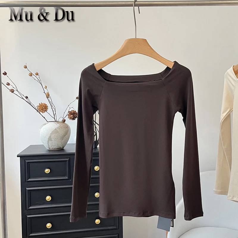 Slim Fit Knitted Long Sleeve Shoulder Bared One Shoulder Cotton T-Shirt Women's Base Shirt Knitted stretch yoga sports Top