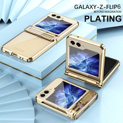 Luxury Clear Plating Case For Samsung Galaxy Z Flip 6 5G ZFlip6 Flip6 Protection Folding Shockproof Hard Plastic Phone Cover