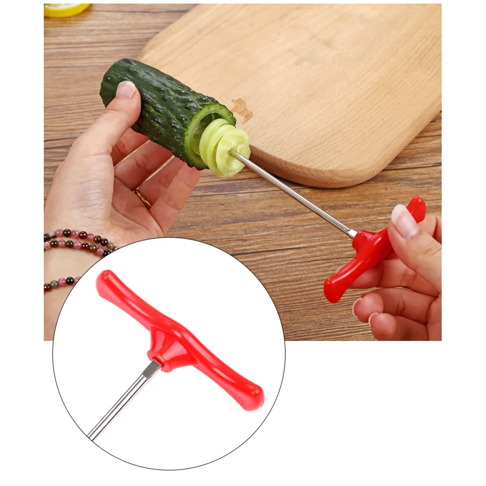 

Stainless Steel Red Vegetable Screw Slicer For Cucumber Potato Radish Coils Cutter Carving Tool Kitchen Bar
