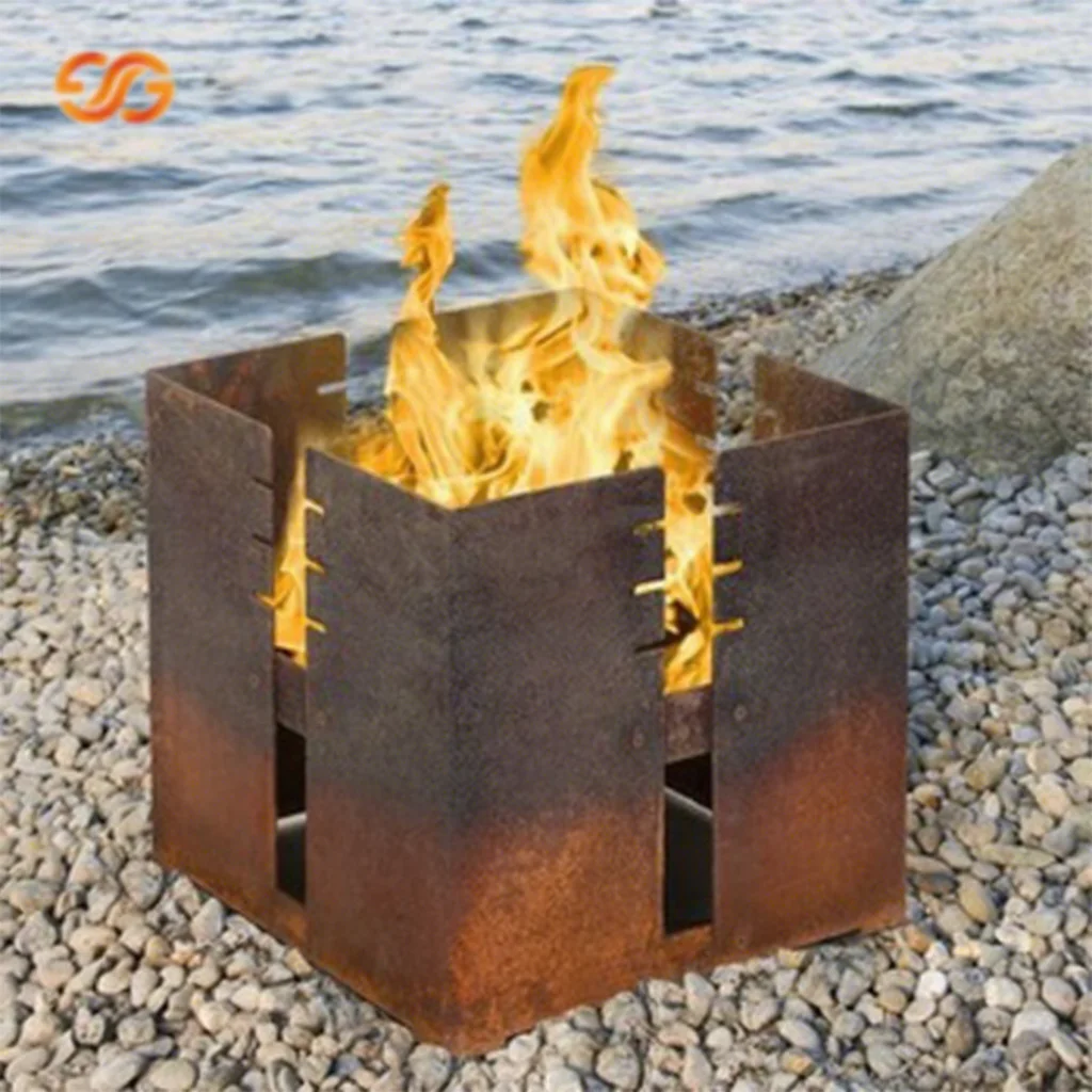 Modern High Quality Corten Steel Rust Finish Outdoor Barbecue Grill with Trolley-Easily Assembled for Camping & Home Use