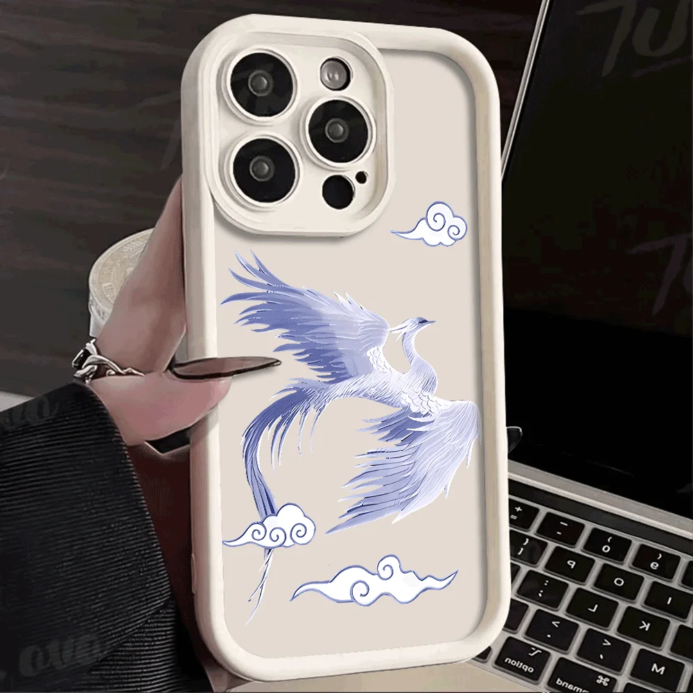 Graceful Red-crowned crane Shockproof Silicone Case for iPhone 16 15 14 13 12 11 Pro Max XS XR Mini Plus Trendy Soft Cover