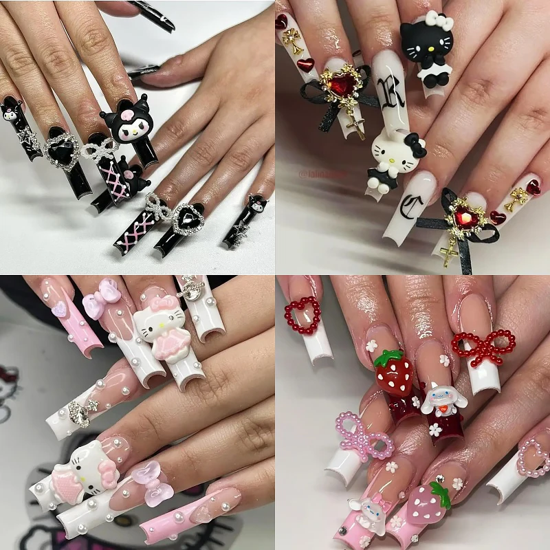 

Sanrios Kuromi Kitty Cinnamoroll Anime Y2k Europe and America Handmade Press on Nails Long Tips Nails Design Manicure Girls Gift