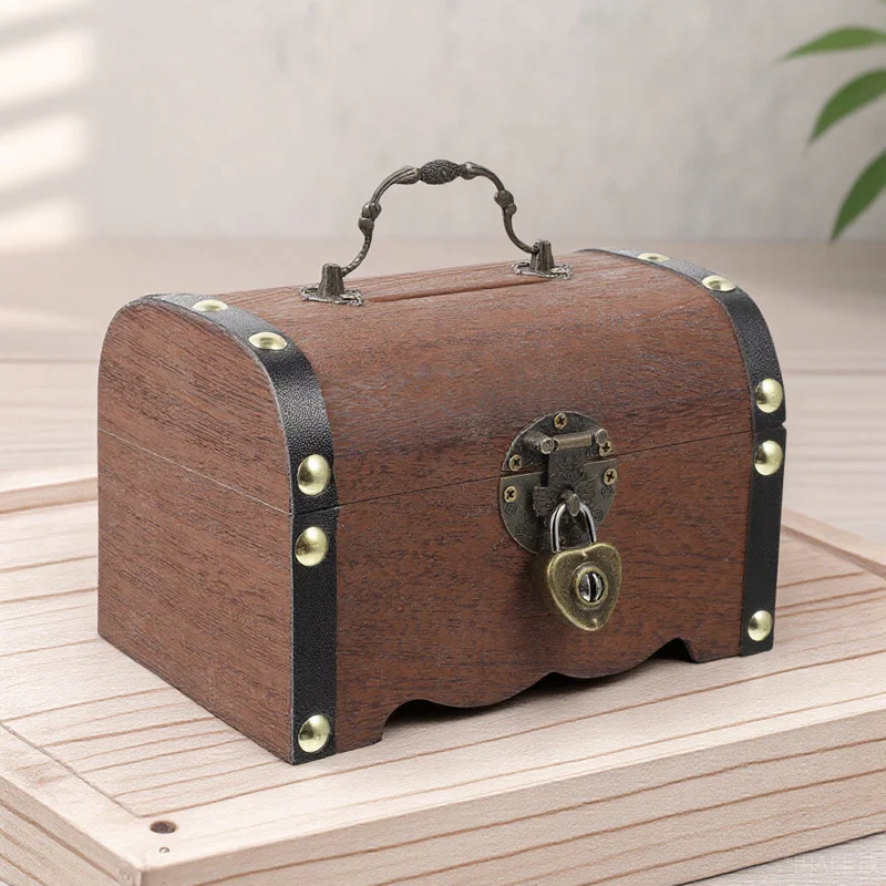 

Vintage Style Treasure Chest Lockable Storage Box Organizer Piggy Bank Coin Saver for Home Office Birthday Wedding Gift