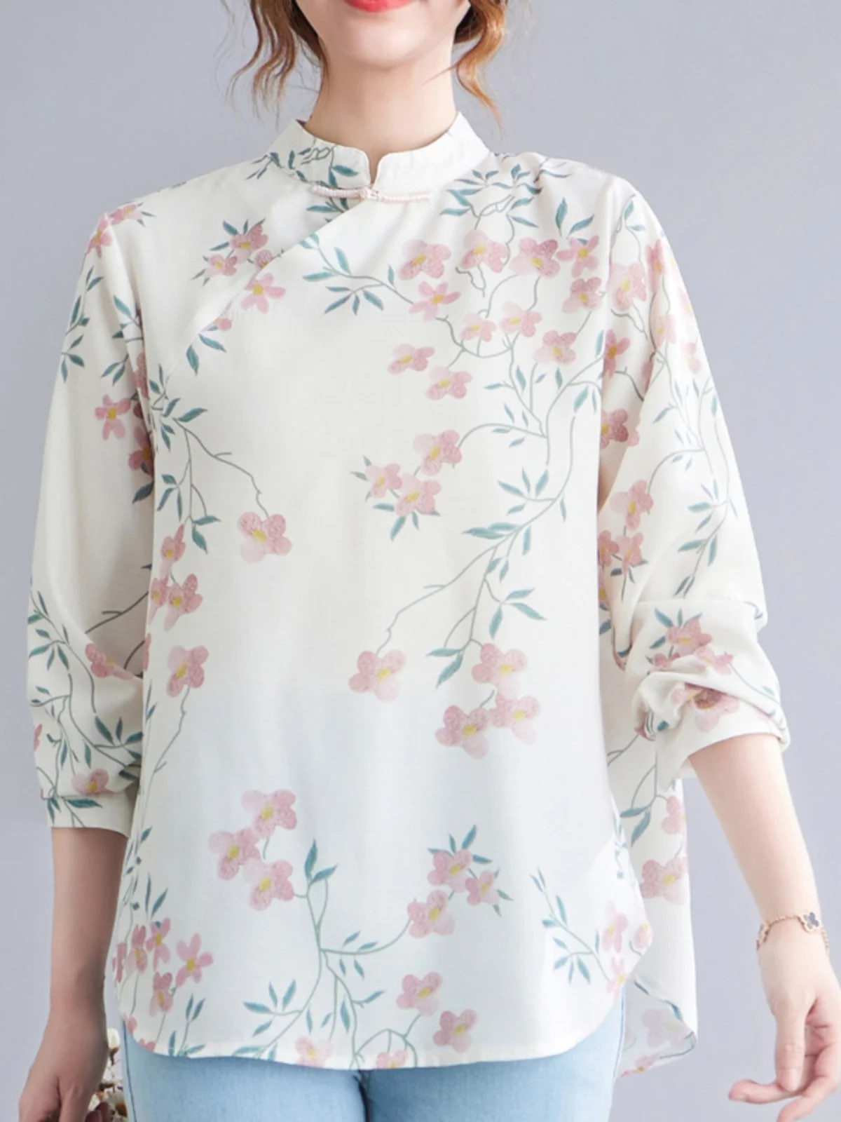 Rétro chinois Sle Long Sve irt femmes coupe ample imprimé Qipao haut boutonné Ele minceur automne Faion