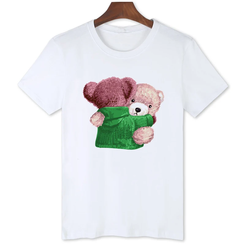 Embrace Teddy Bear Friendship T-shirt Short Sleeve Tee Oversized Shirt Summer Cool Clothing t shirt for Men B0125