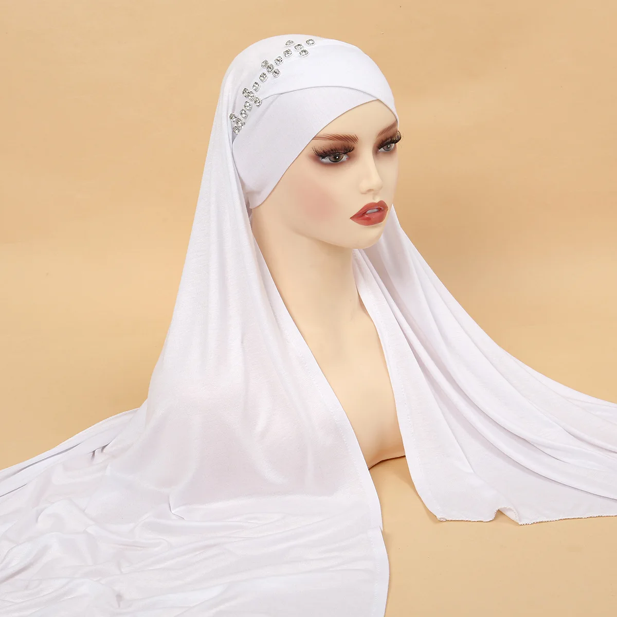 Diamond Women Pull On Turban Jersey Hijab Soft Forehead Cross Instant Hijab Bonnet Cap Shawls and Wraps Veil Muslim Head Scarf