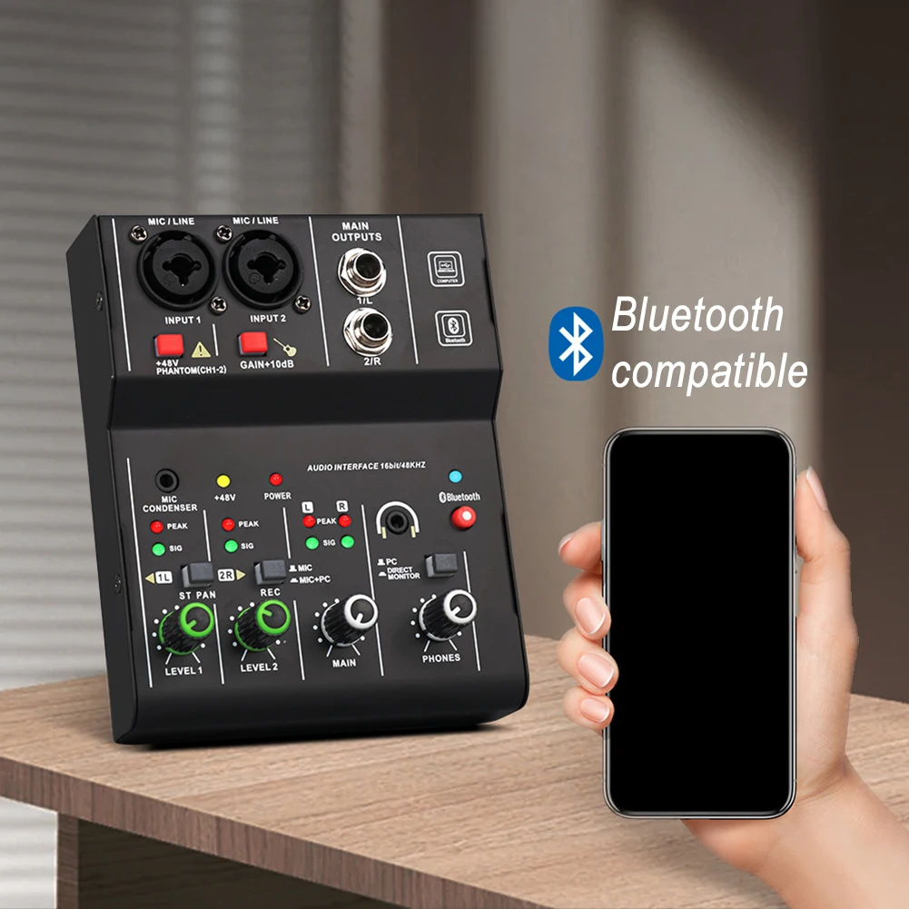

2 Channels Audio Interface Sound Card Console For Guitar Recording Studio Singing Mini USB MIXER Professional DJ Equipment