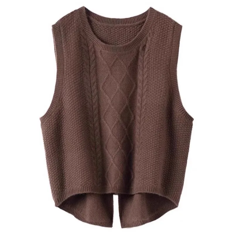 Women 100% Pure Merino Wool Vest Sleeveless Sweater Spring Autumn O-Neck Vest Warm Tops Knit Waistcoat Loose Outer