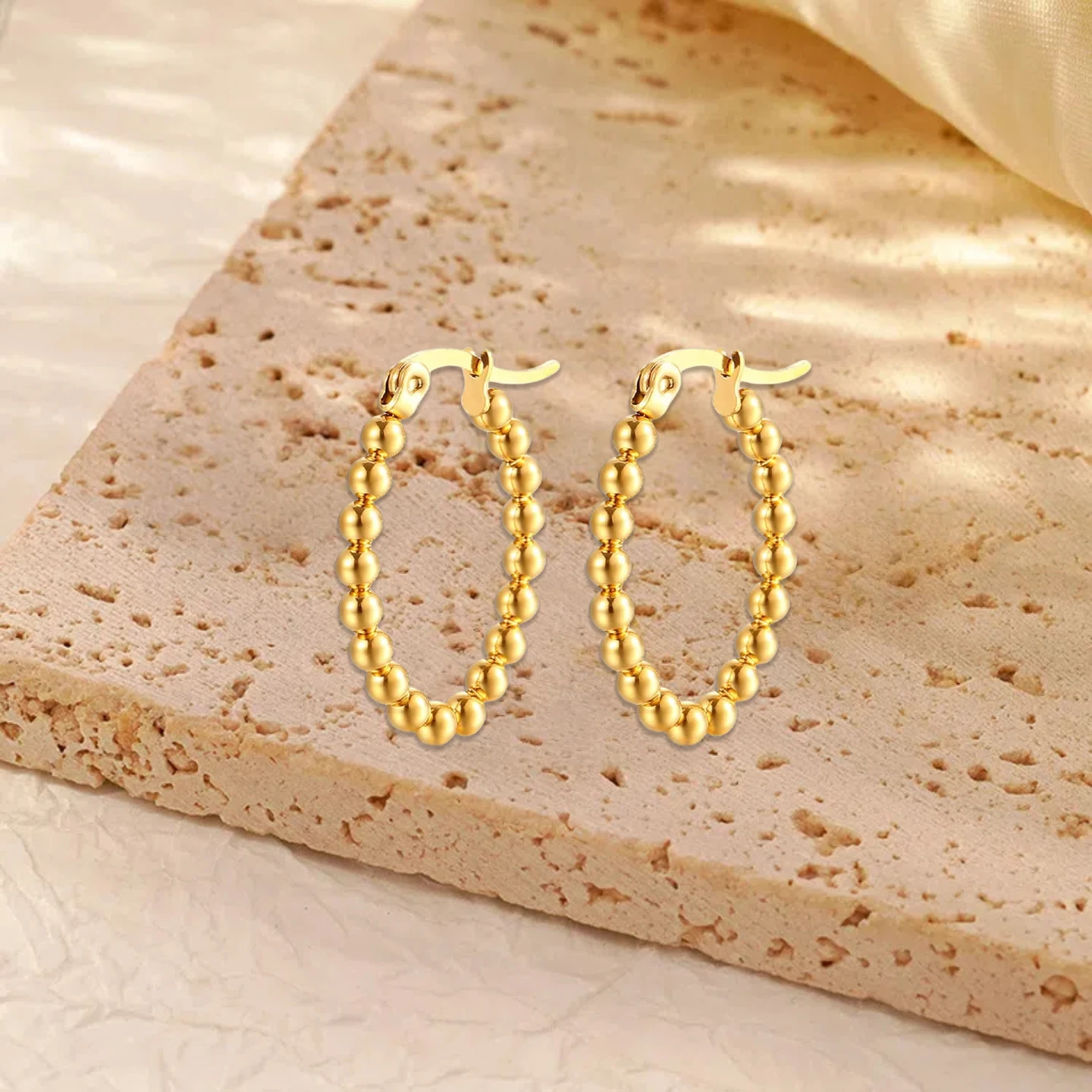 

Punk Fashion Smooth Bead Circle Creole Earring Female Gold Color Stainless Steel Round Hoop Earrings For Women Jewelry Gift 2025