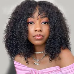 Brazilian Jerry Curl Human Hair Bob Wigs With Bang For Black Women Machine Made Cheap Wigs Short Curly Human Hair Wigs