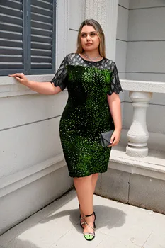 Party Dress Plus Size Ladies Midi Sequin Mesh Long Sleeve Lace Elegant Bodycon L-4XL 5XL Evening Dresses Woman Summer 6 Party Dress Plus Size Ladies Midi Sequin Mesh Long Sleeve Lace Elegant Bodycon L-4XL 5XL Evening Dresses Woman Summer 6