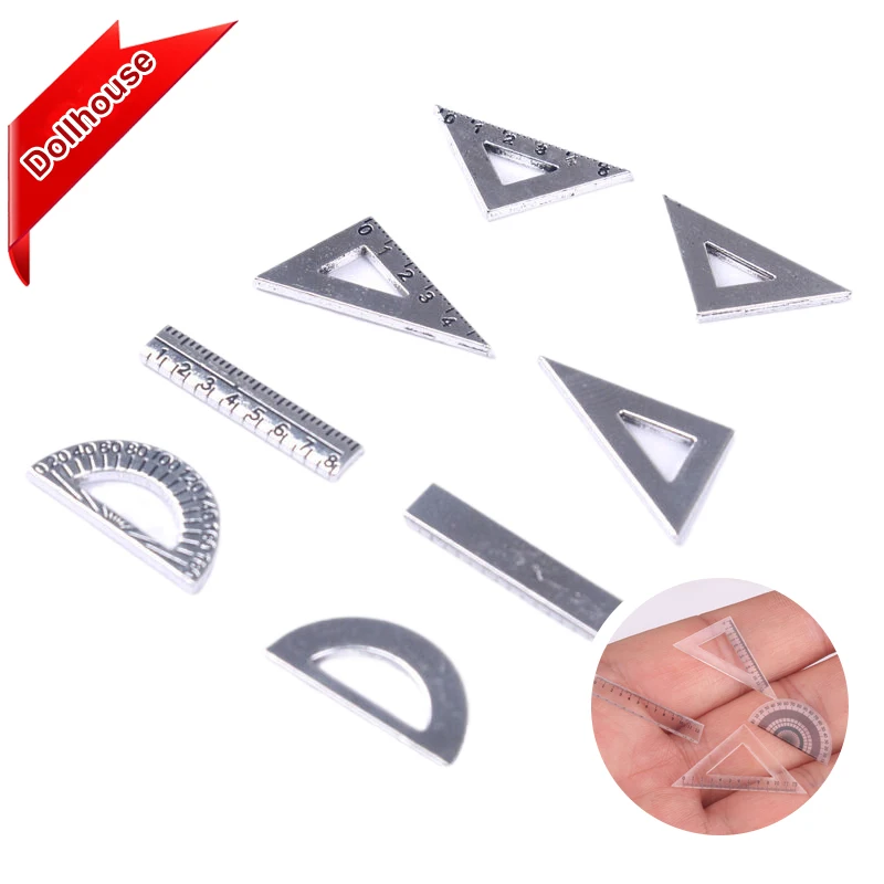 3/6set  Mini Ruler Triangle Rulers Dollhouse Simulation Miniature Creative School Model Dollhouse Accessories Home Decor