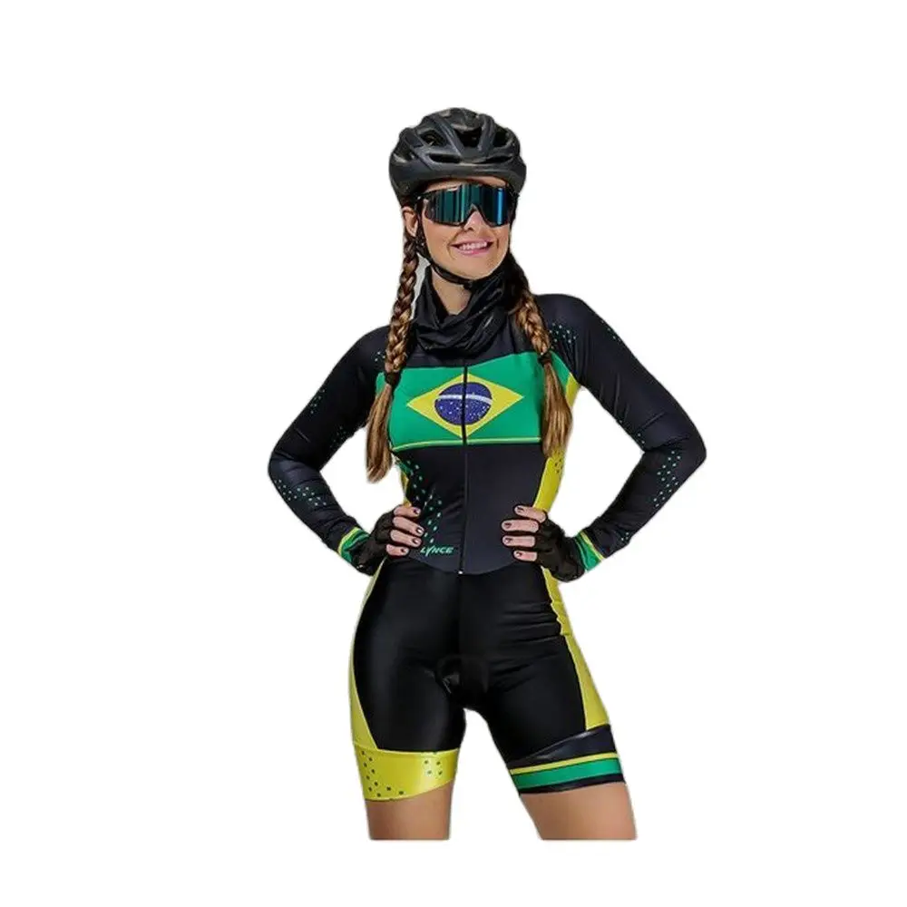 

Macaquinho Brasil Preto Feminino Manga Longa Lynce Triathlon Jumpsuit Bicycle Jersey Clothing Riding Skinsuit Mtb Ropa Ciclismo