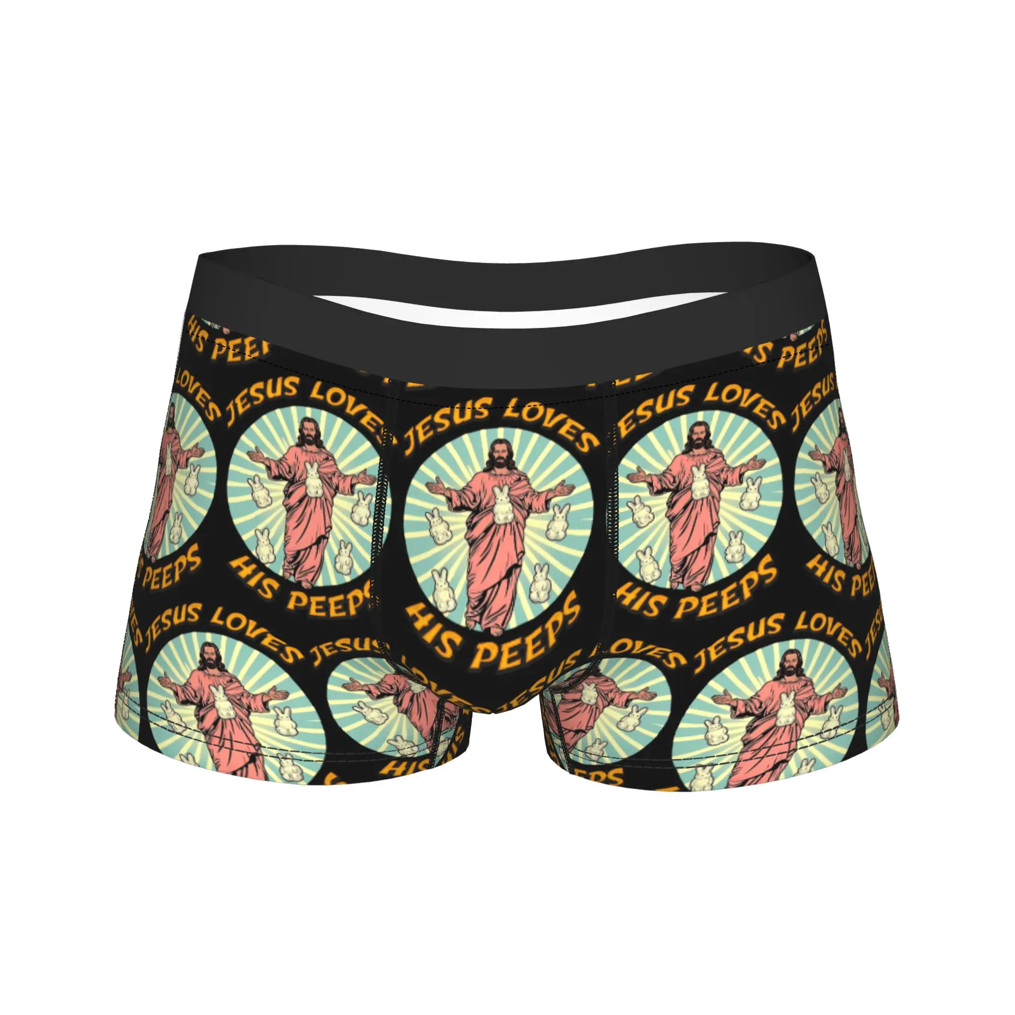 

Jesus Loves His Peeps Easter Underwear Soft Trend Panties Printing Shorts Briefs For Man Pouch Plus Size Trunk