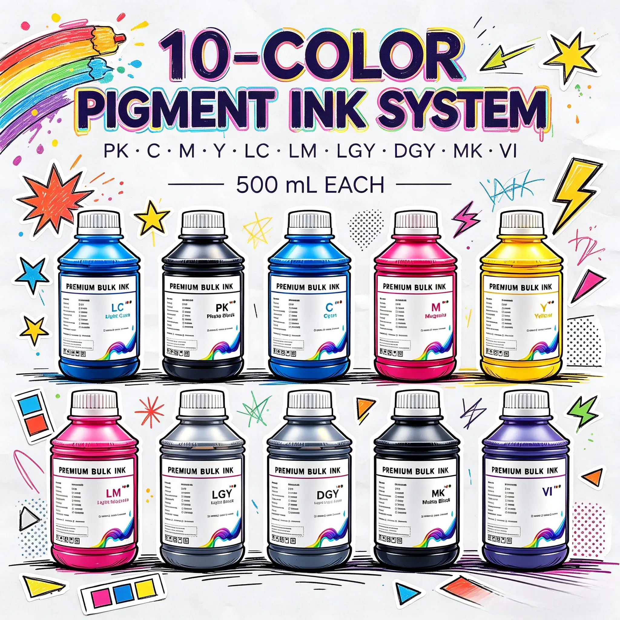 Premium Pigment Ink 500ml 10 Colors For Epson Surecolor SC-P700 P900 P908 P708 P700 P900 Printers