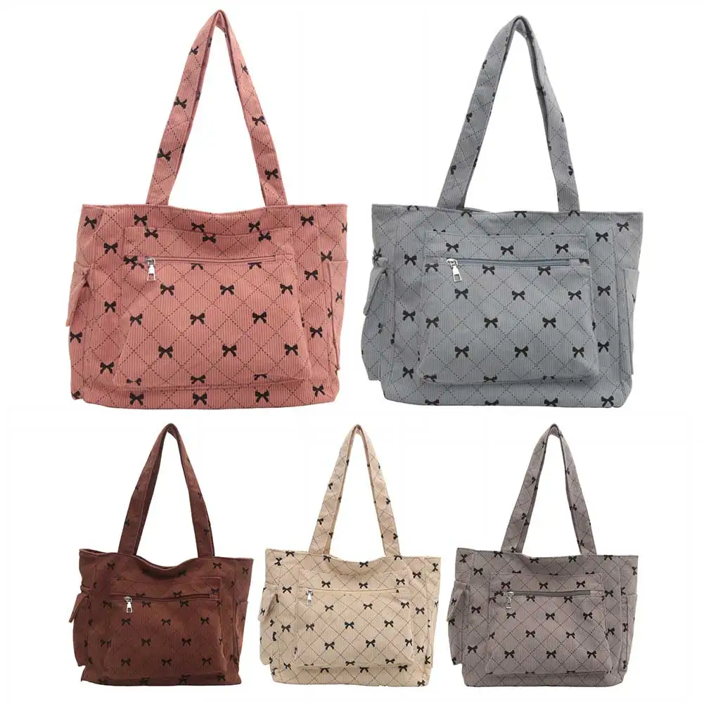 Borsa tote da donna in velluto a coste Borsa tote Borsa a tracolla alla moda di grande capacità Borsa da viaggio casual multitasche Borsa da viaggio all'aperto