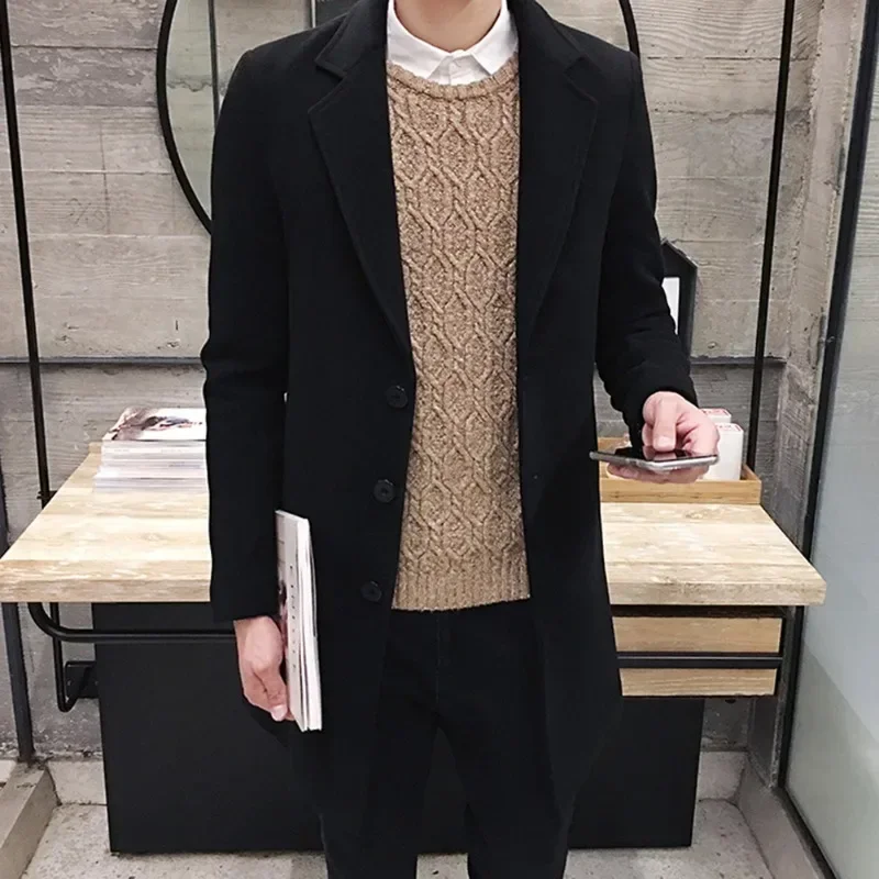 

Men's Woolen Coat Men's Fashion Mid-length Boutique Pure Color Business Casual Wool Men's High-end Slim Coat Size S-5XL