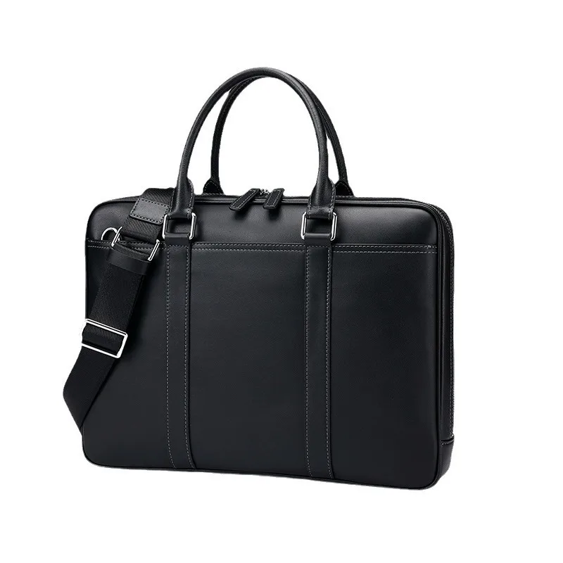 Bolsos de hombre de cuero auténtico, maletín informal de mano de negocios de gran capacidad, bolso cruzado Simple de un solo hombro para hombre