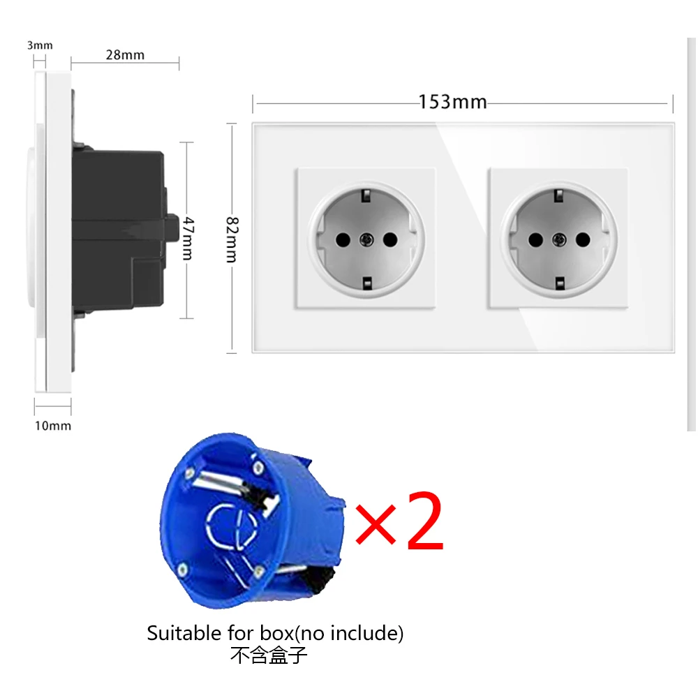 UBARO EU 153*82mm pannello di vetro a parete doppia presa prese elettriche per scatola rotonda spina di alimentazione di estensione Socekt