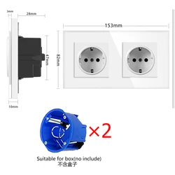 UBARO EU 153*82mm pannello di vetro a parete doppia presa prese elettriche per scatola rotonda spina di alimentazione di estensione Socekt incorporata 250V 16A