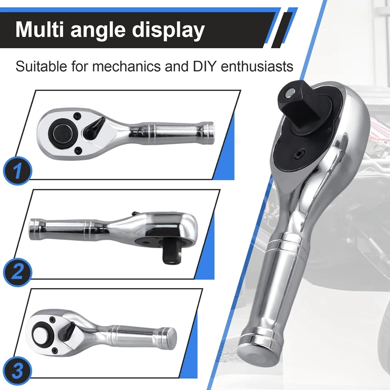 3PCS Mini Ratchet Wrench 1/4 1/2 3/8 Double Headed Ratchet Wrench Multifunctional 72 Teeth Quick Release Ratchet Wrench