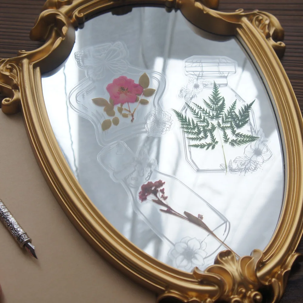 

20pcs MIX Big Size White Glass Star Flower Bottle Style PVC Sticker Scrapbooking DIY Dried Flower Specimen Label Decoration Tag