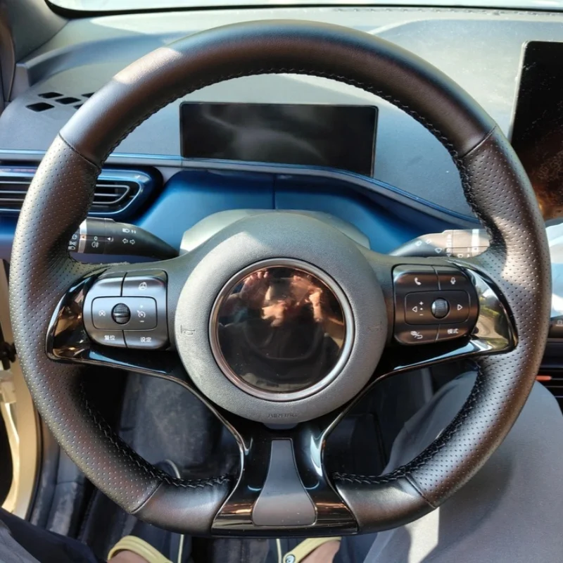 

Custom Hand-sewn Steering Wheel Cover Anti-slip Wear-resistant Comfy Breathable Genuine Leather For BYD Atto 3 EV 2022 2023