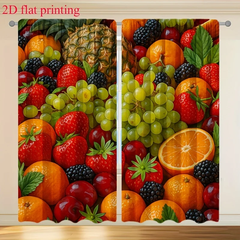 Fresh Fruit Pattern Curtain, Colorful Pineapple, Strawberry, Grape, and Orange Print, Kitchen Window Drapes for Home Decor