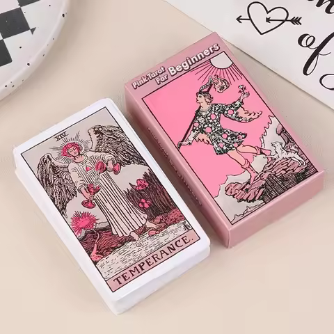 Pink Rider Waite 78pcs Tarot Cards Deck Set for Beginners，Prophecy Divination Deck Family Party Game Tarot Cards Deck