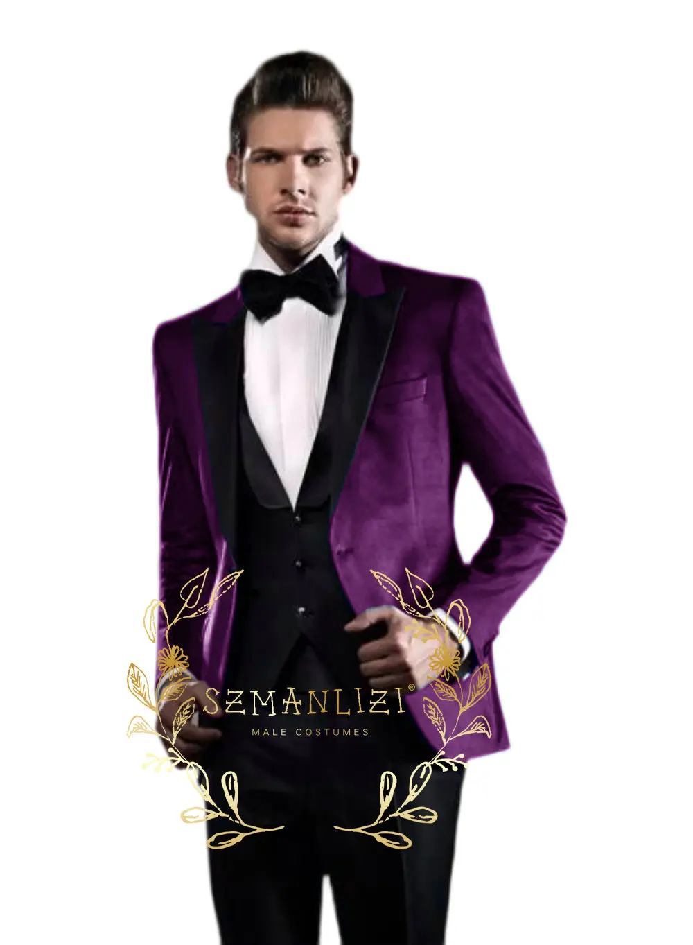 Slim Fit Mens Suits Groom Tuxedos For Wedding Custom Made Party Gold Velvet Smoking Jacket Pants Vest Male Fashion Costume