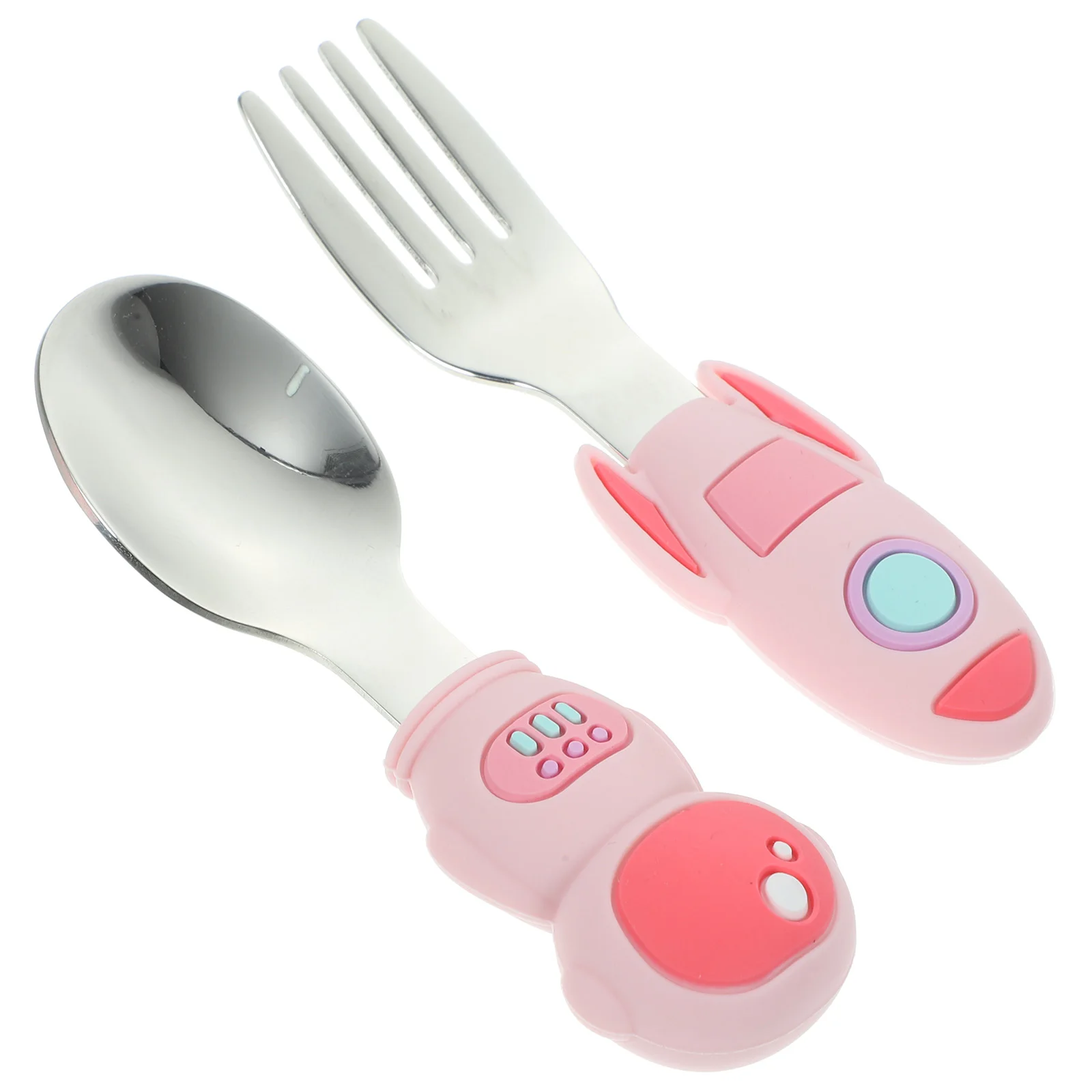 

Toddler Utensils Stainless Steel Forks Baby Spoon Feed Kids Cutlery Self Feeding Silicone