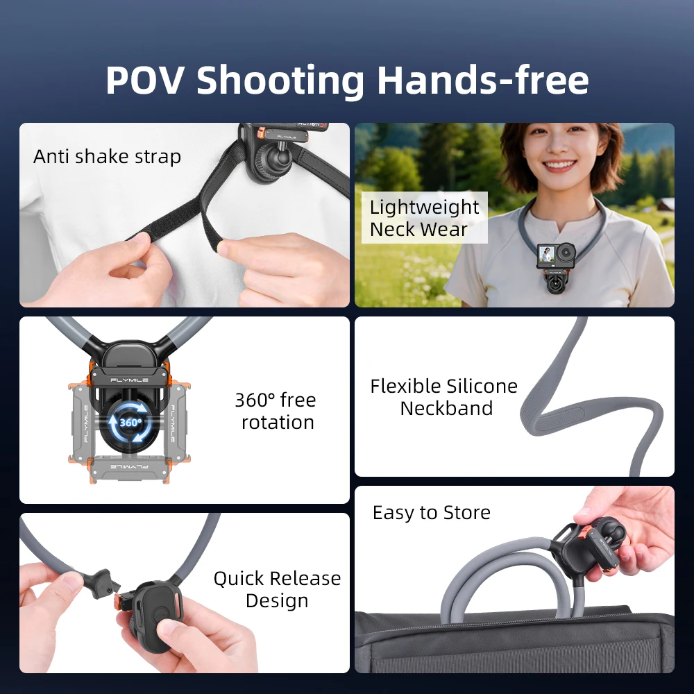 Flymile Magnetische Nackenhalterung Brustgurt für DJI Action 6/5/4/3/Insta360 Ace Pro 2 X5 360 ° Verstellbarer Flexibler Halter – Detail 2