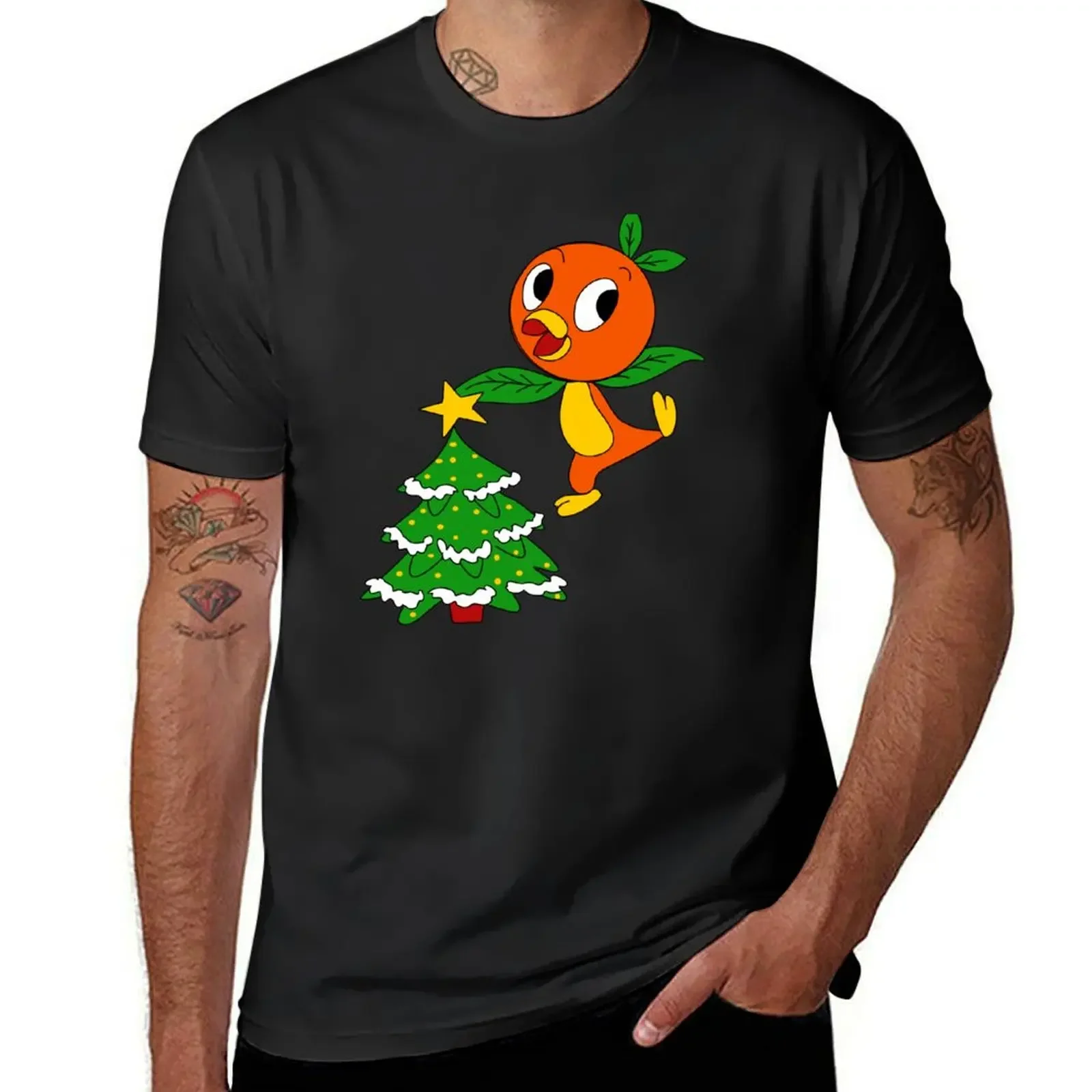 Orange Birdie Christmas on Blue T-Shirt anime clothes for a boy funny meme t-shirts graphic t shirt vintage men clothes