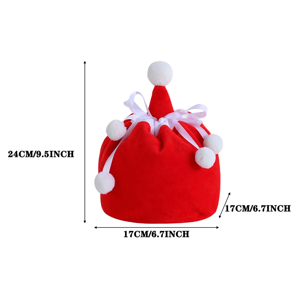 Red Christmas Santa Sack For Kids Christmas Hat Shape Candy Gift Bag Xmas Home Decoration Soft Plush Drawstring Bags