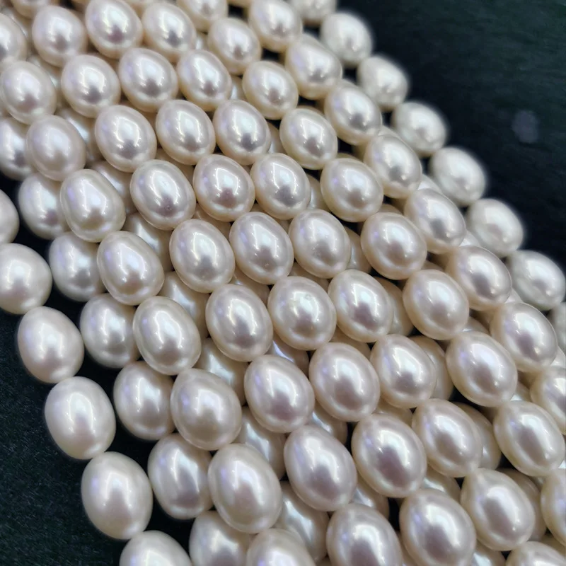 Good Quality 8-9mm Strong Light Rice-Shaped Freshwater Necklace Women's Semi-Finished Drop Pearl Material Beaded