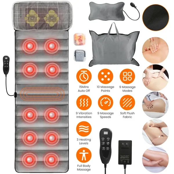 

Electric Massage Mat with Heat & Vibration, Back & Neck Massage Pad Cushion for Chair