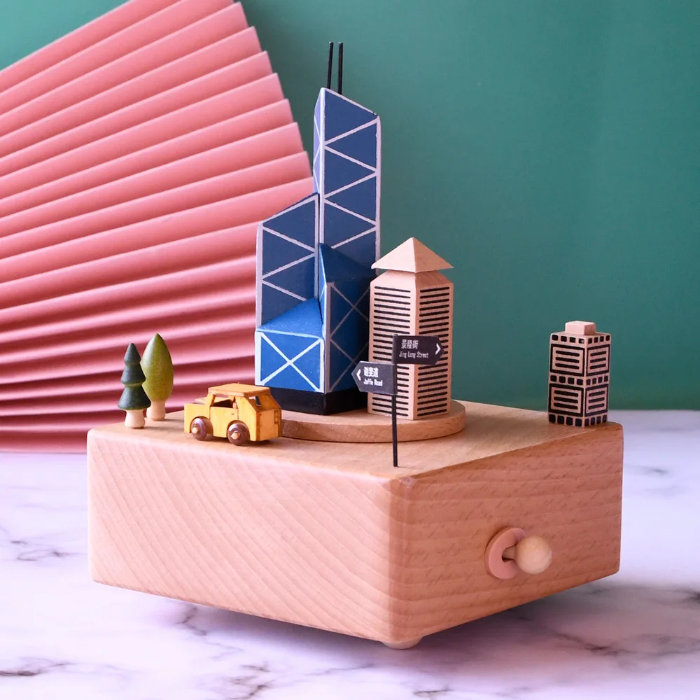 Advanced architectural style wooden music box hand-wound  music box exquisite holiday birthday commemorative gift