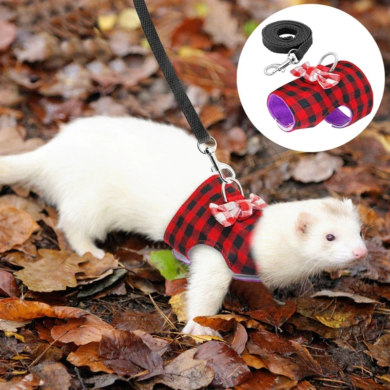 1 Set Hamster Small Pet Harness Rabbit Bowtie Striped Star Harness Vest Leash Traction Rope Baby Ferrets Rat Hamster Chest Strap