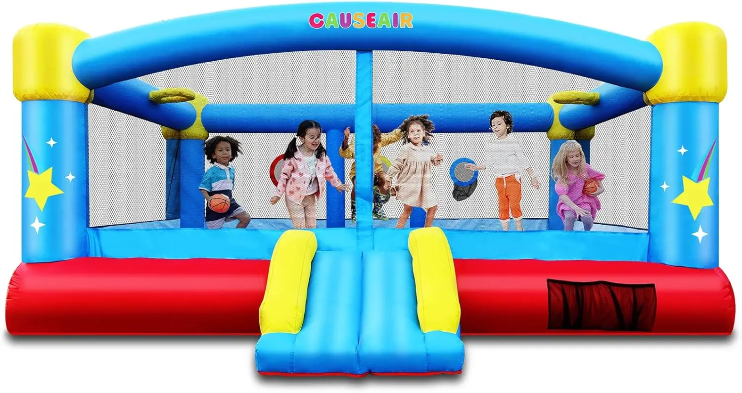 Bounce House with GFCI Blower,15ft x 14.8ft,Double Basketball Hoop,Throw Ball Game,Reinforced PVC Bounce Floor,Ju