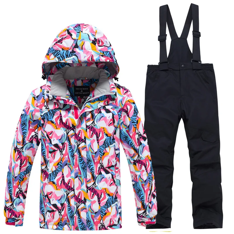 Ensembles de vêtements de plein air trempés de neige pour enfants, manteau de ski et pantalon à bretelles, olympiques pour enfants, moins chers, garçons et filles, 506