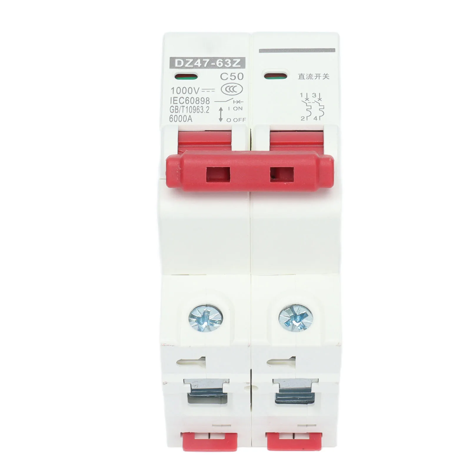 Miniature Circuit Breaker 2P Solar PV System Isolator DIN Rail Mount 1000V 50A DZ47‑63Z C50  Miniature Circuit Breaker