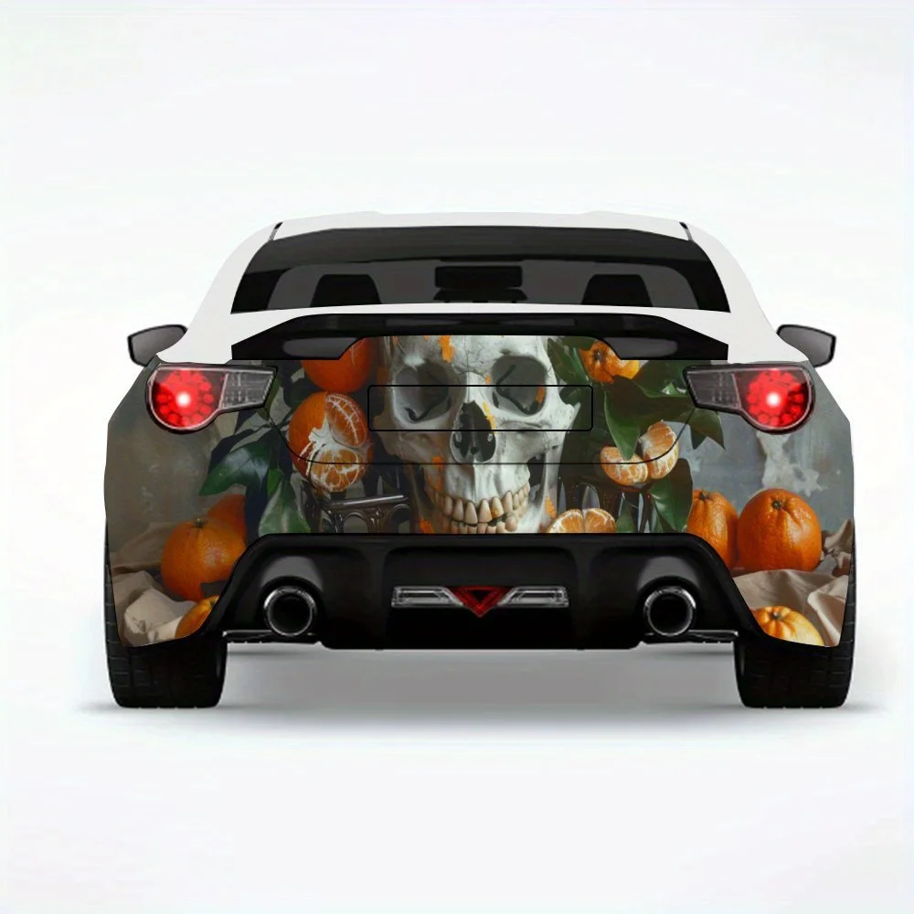 

Художественная наклейка с черепом и апельсинами, виниловая наклейка на заднюю часть автомобиля, водонепроницаемые самоклеящиеся виниловые наклейки для хвоста и бампера автомобиля, декабрь