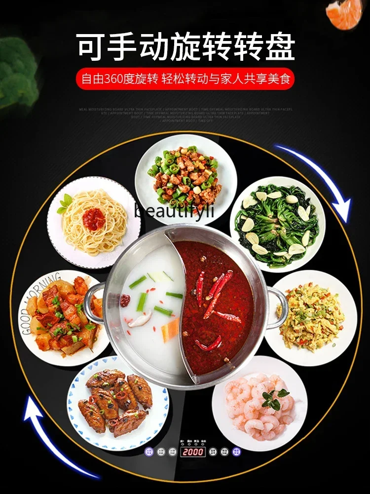 

Set Household Small Apartment Modern Simple and Light Luxury Multi-Function Foldable Induction Cooker round Table Dining TableA1