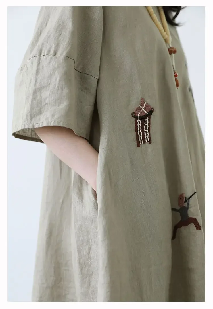 2025年夏新作 レディース Tシャツワンピース 刺繍入り ルーズ オーバーサイズワンピース