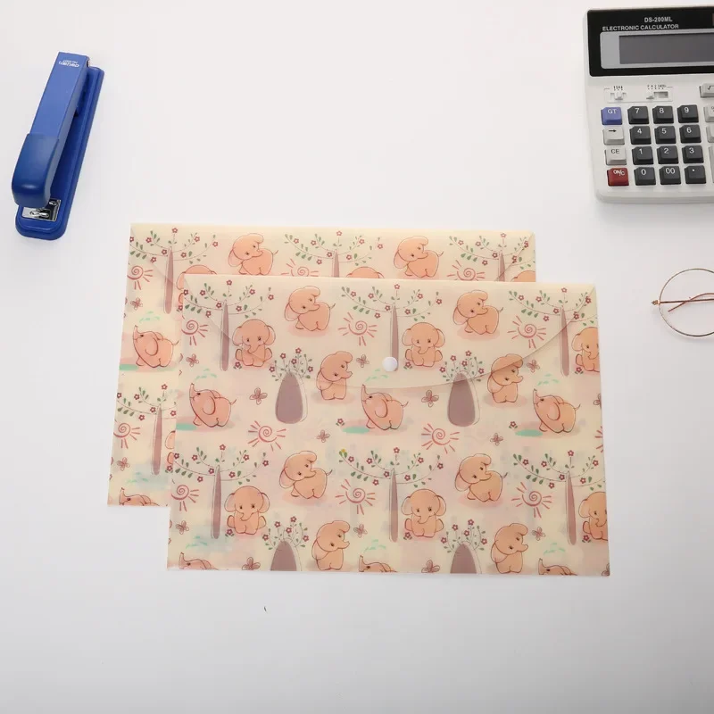 1pc A4 Cute Cartoon Animal Button File Folder PP Waterproof Student Exam Paper Document Organizer School Office Accessories