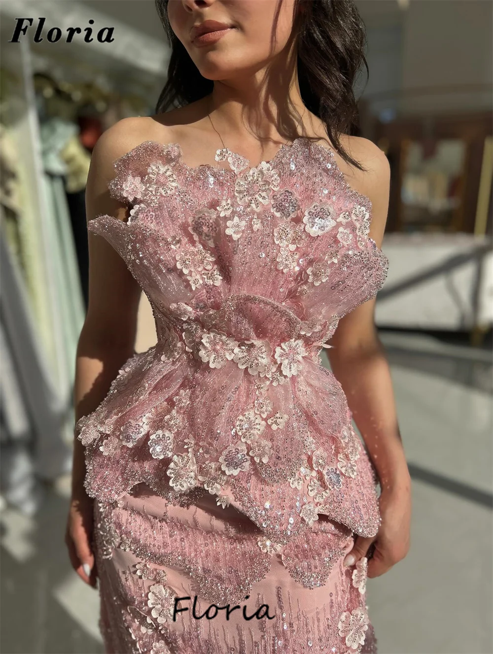 Vestidos De Noche rosas sin tirantes personalizados Aso Ebi Dubai vestido De cóctel con lentejuelas y cuentas batas De velada vestidos largos De fiesta De boda