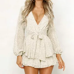 Floral Print Boho Dresses Women 2024 Summer Bohemian Bodysuits Long Sleeve V-Neck Jumpsuits Ladies Casual Beach Rompers