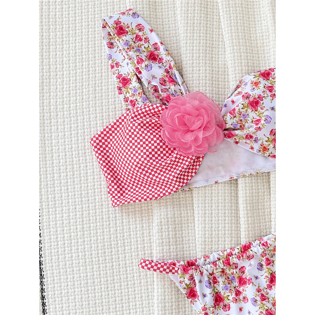 3D-Blumen, floral bedruckter, zweiteiliger Bikini, Damen-Badeanzug, zweiteiliges Bikini-Set, Badebekleidung, Badeanzug, Schwimmanzug V5838 – Detail 11