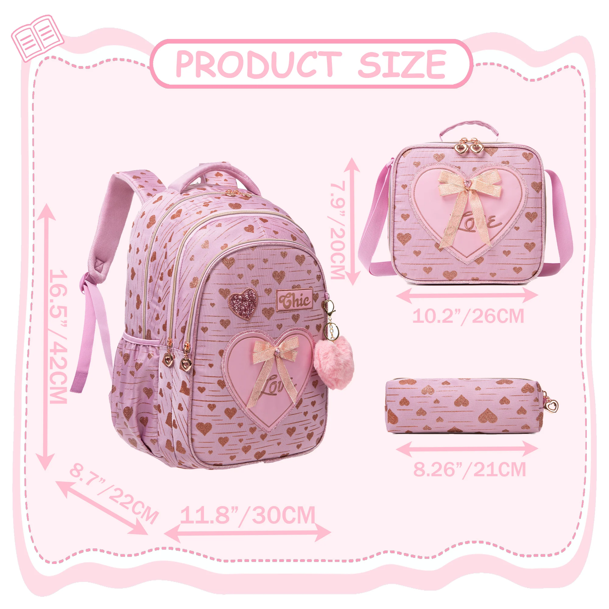 Girls Canvas Backpack Set with Lunch Box, School Laptop Bookbag for Elementary Students image 2