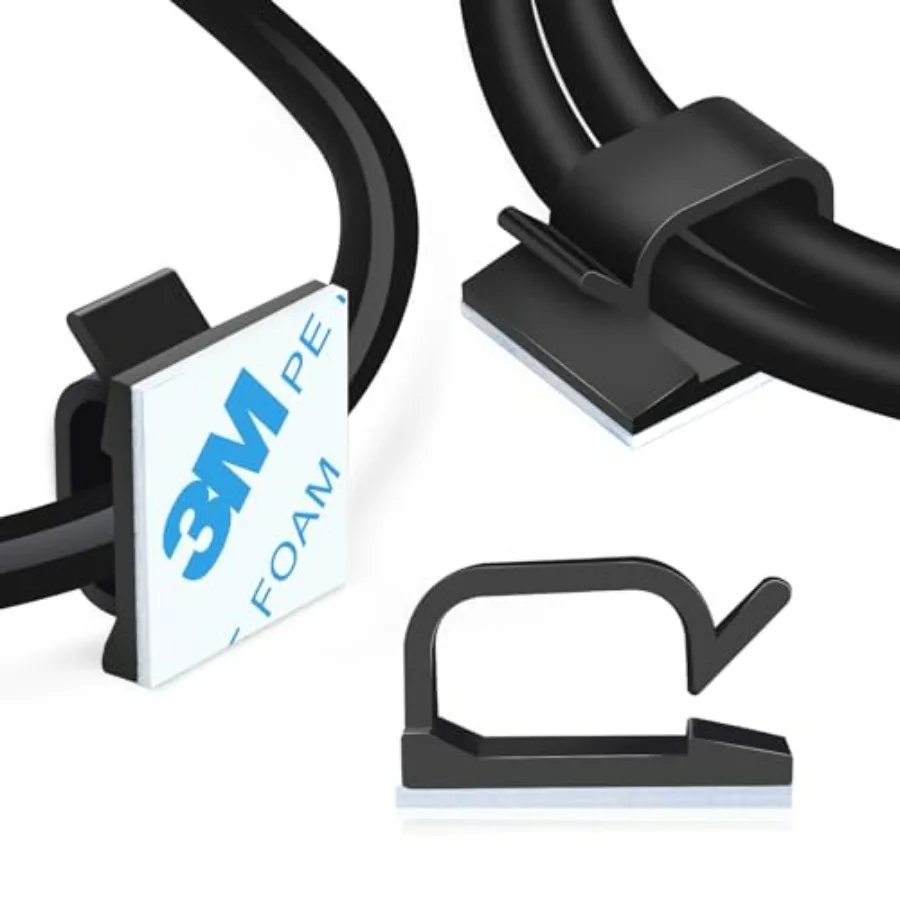 120 PCS Adhesive Cable Wire Clips Black, Outdoor Christmas Light Clips, Cable Management Wire Organizer Cord Holder for Under D